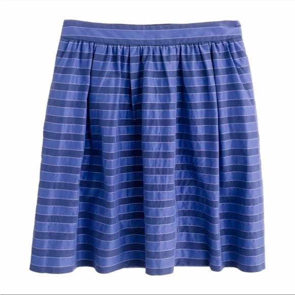 J. Crew NWOT Blue & Navy Pockets Striped Satin Taffeta Cotton Knee Length Skirt - Picture 4 of 12